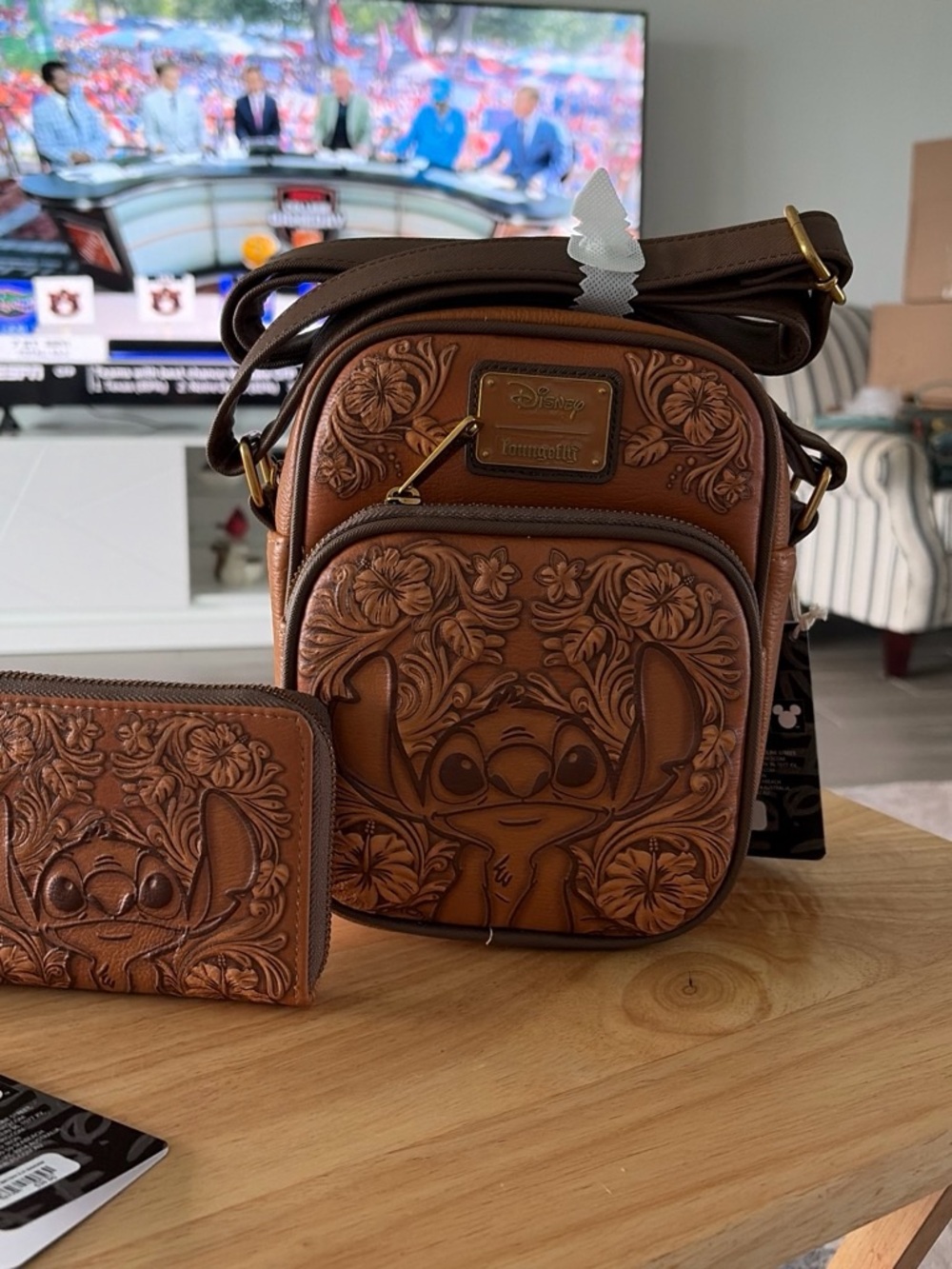 Loungefly Brown Stitch Embossed Floral Crossbody Bag
